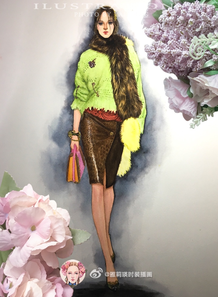 手绘水彩服装设计插画