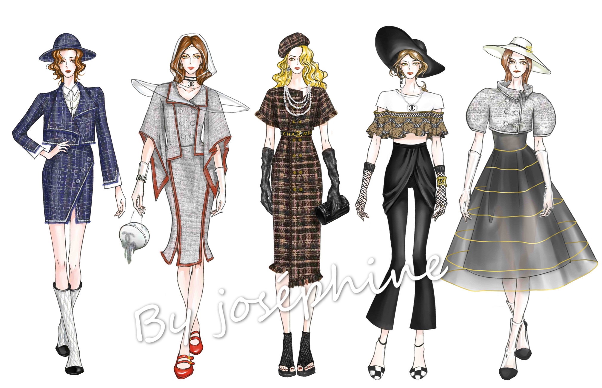 为致敬香奈儿chanel 创作的系列时装设计-服装画/服装