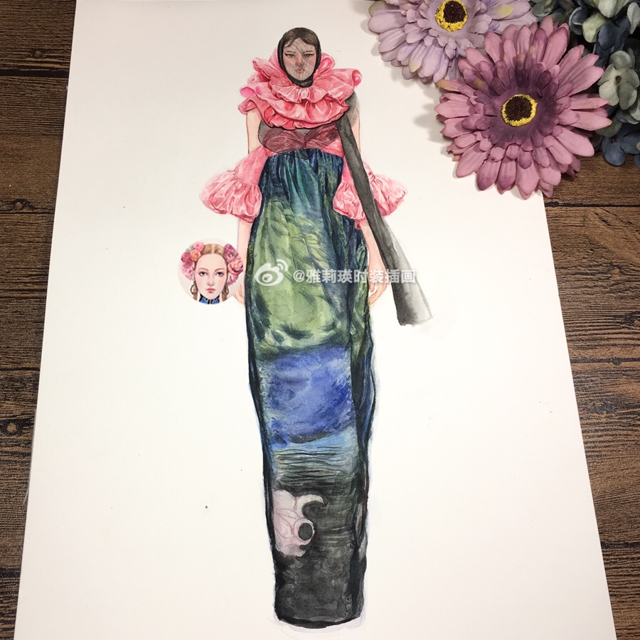 设计稿手绘水彩人物服装设计时尚插画