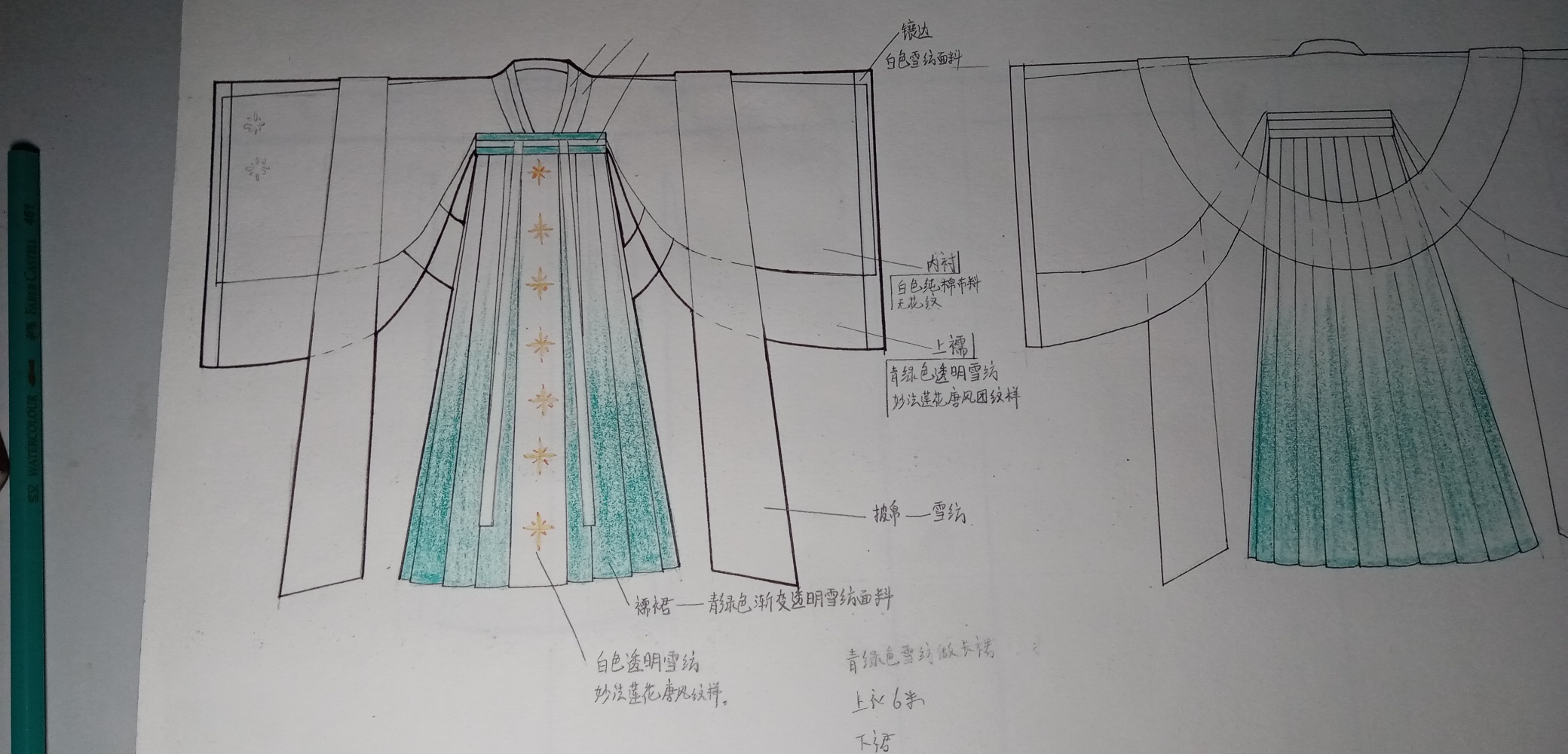 汉服设计(作业)-服装画/服装设计手稿 - 穿针引线服装