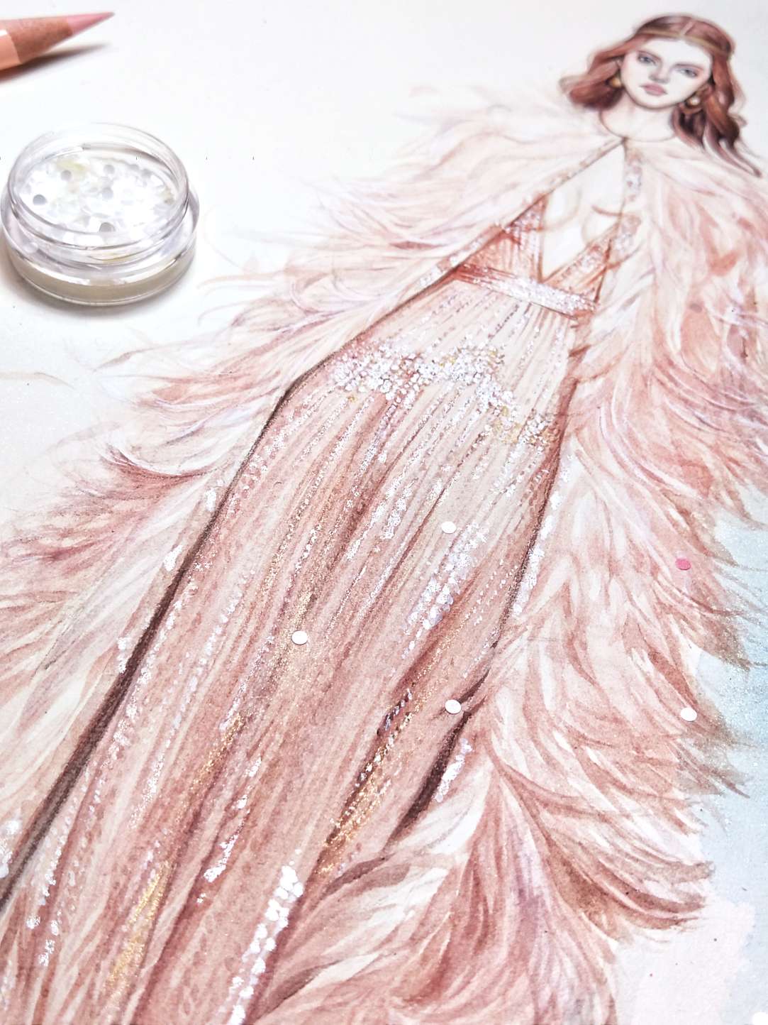 春天樱花色系的皮草礼服～-服装画/服装设计手稿 - 穿针引线服装论坛