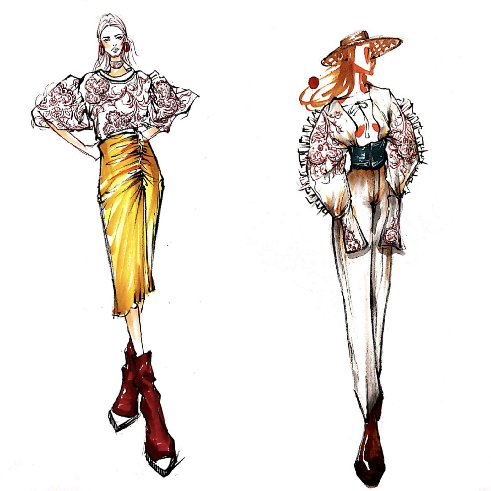 『神木実花』服装手绘效果图-服装画/服装设计手稿 - 穿针引线服装