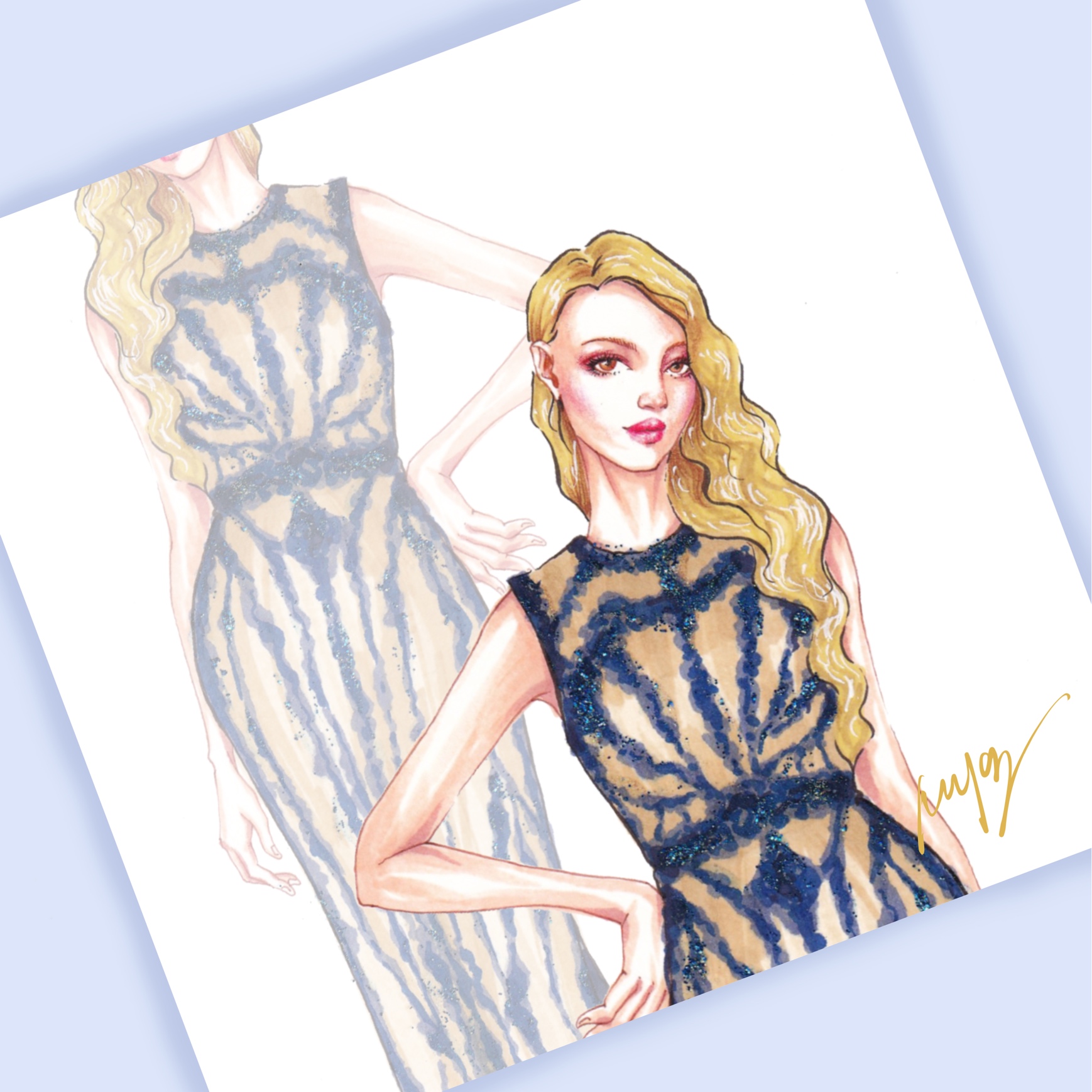 马克笔手绘修身鱼尾礼服