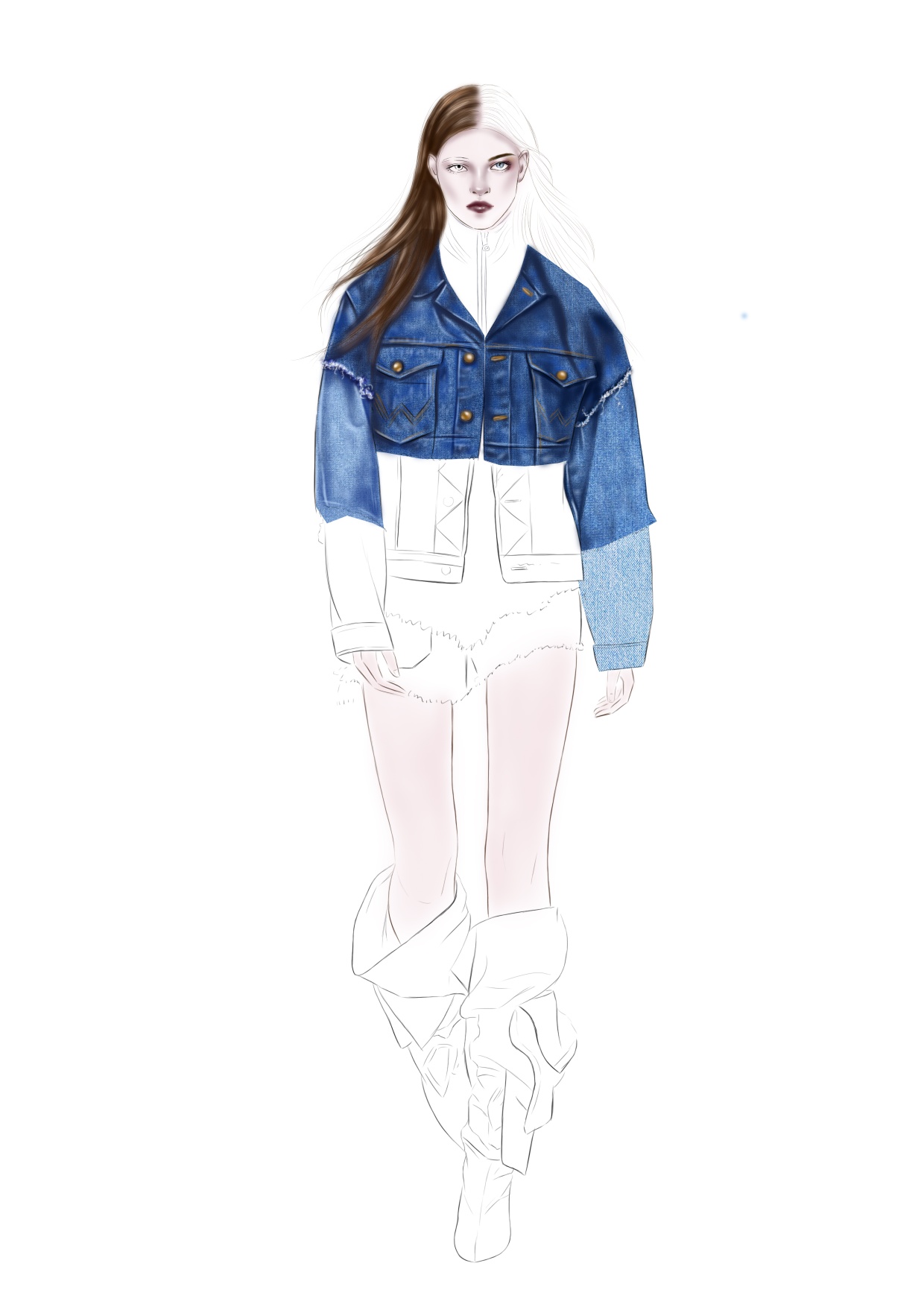 牛仔面料效果图电脑绘制步骤图-服装画/服装设计手稿 - 穿针引线服装