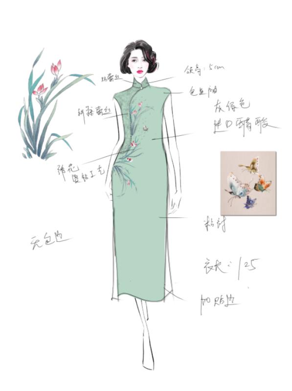 中式旗袍设计图手稿图片
