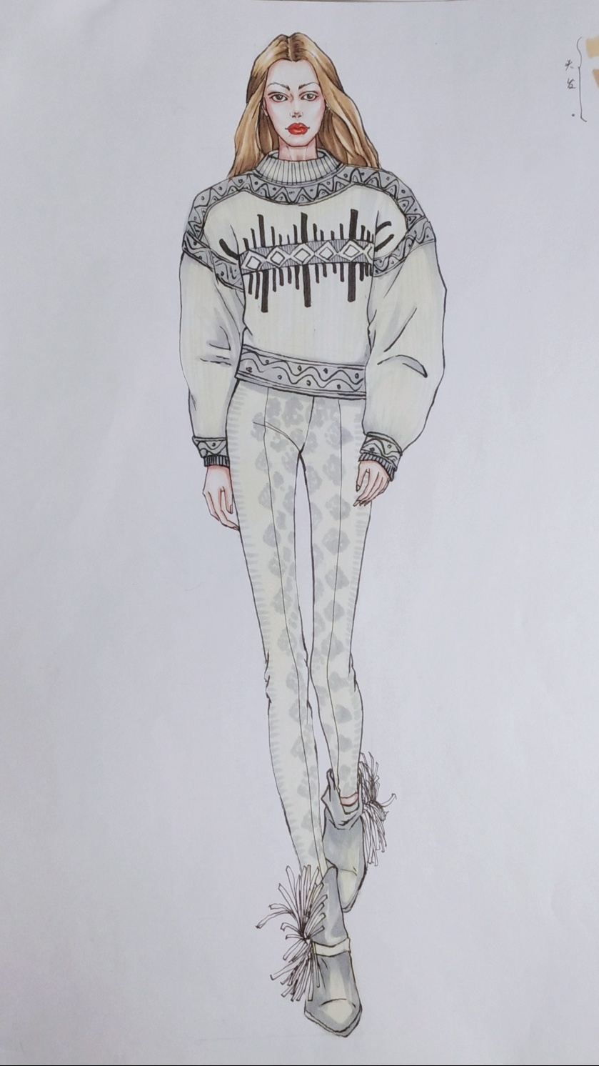 灰白毛衣蛇皮裤过程图-服装画/服装设计手稿 - 穿针引线服装论坛