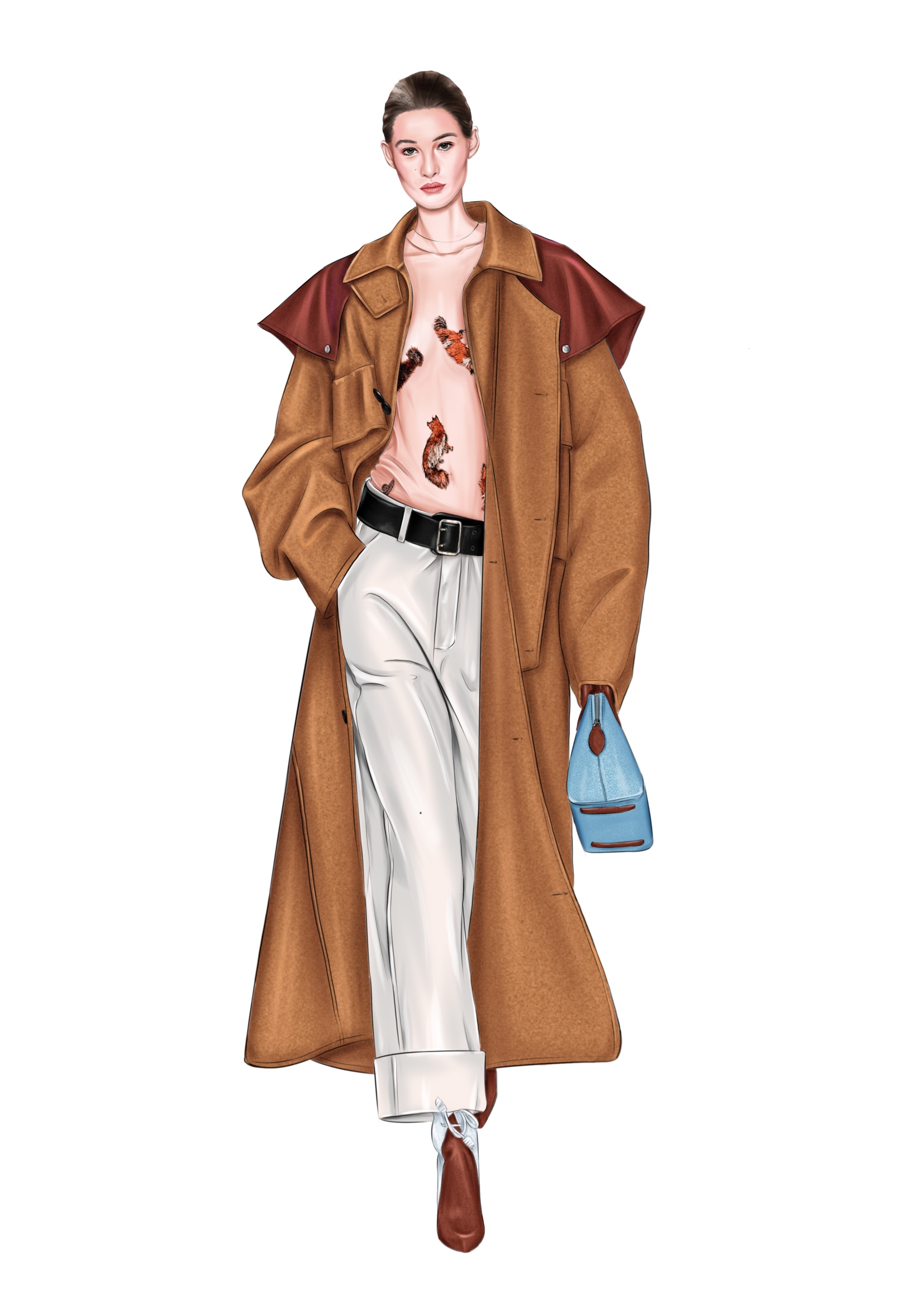 设计稿时装插画毛呢大衣服装设计手绘