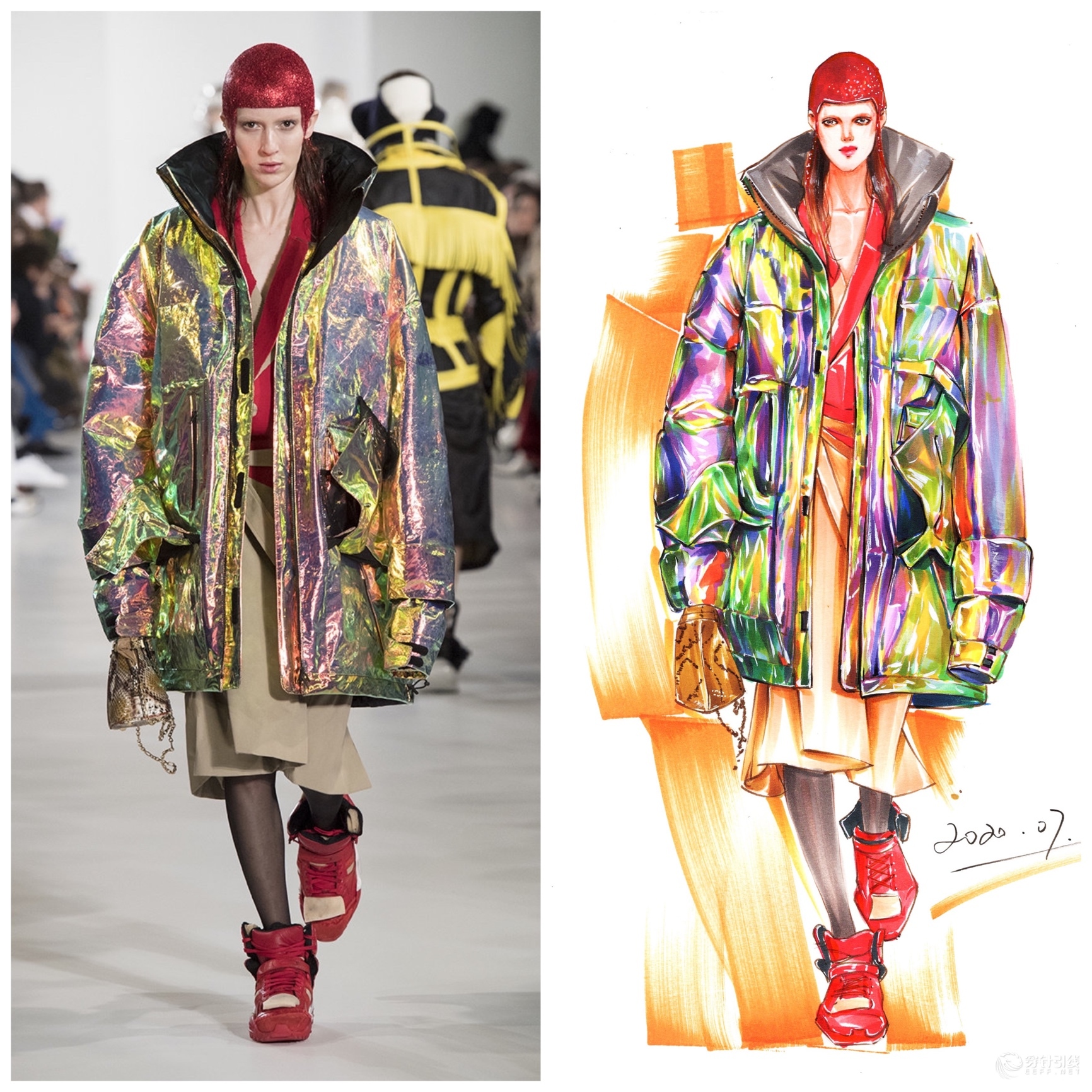 马克笔时装画——镭射面料