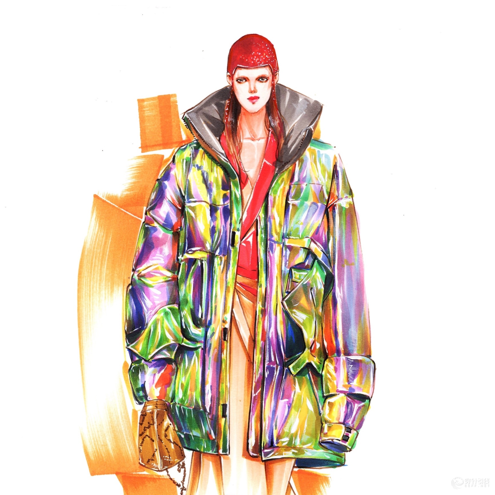 马克笔时装画——镭射面料